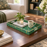 Ramadan Decorative Plastic Serving Tray – Trailing Arabesque Field full-print plastic serving tray shown in a styled room scene.