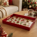 Poinsettia Stocking Stripe Christmas Plastic Serving Tray, Red Rim - MintiHome