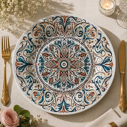 Teal Terracotta Ornamental Damask Ramadan Decorative Charger Plate - MintiHome