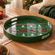 Christmas Decorative Serving Tray – Fair Isle Snowflake plastic serving tray shown in a round product view.