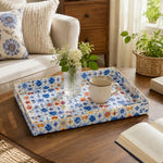 Flower Tile Serving Tray - Blue Gingham Checkerboard - MintiHome
