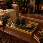 Christmas Gold Trim Plaid Plastic Tray – Snowflake Holiday - MintiHome