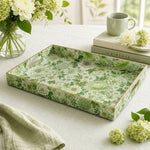 Green Peony Hydrangea Plastic Serving Tray – Full Print Border - MintiHome