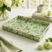 Green Peony Hydrangea Plastic Serving Tray – Full Print Border - MintiHome