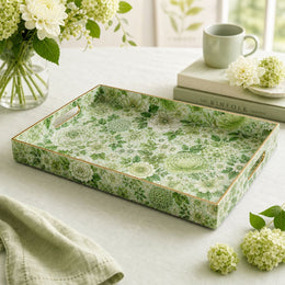 Green Peony Hydrangea Plastic Serving Tray – Full Print Border - MintiHome
