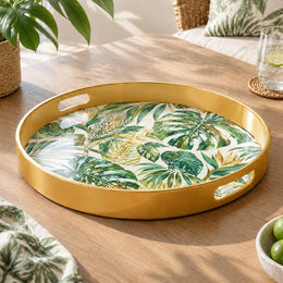 Ramadan & Eid al-Fitr Plastic Serving Tray – Golden Monstera Palm - MintiHome