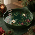 Christmas Poinsettia Green Plastic Serving Tray - Festive Accent - MintiHome