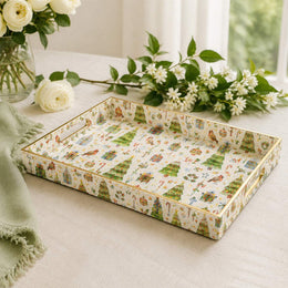 Christmas Decorative Plastic Serving Tray – Watercolor Village Bird - MintiHome