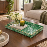 Ramadan Decorative Plastic Serving Tray – Damask Acanthus Scroll full-print plastic serving tray shown in a styled room scene.