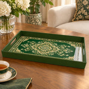 Ramadan & Eid al-Fitr Plastic Serving Tray – Emerald Mandala Bloom plastic serving tray shown in a rectangular product view.