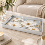 Valentine's Day Plastic Serving Tray – Ivory Magnolia Bloom plastic serving tray shown in a rectangular product view.