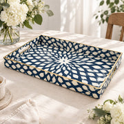 Ramadan Decorative Plastic Serving Tray – Navy Ogee Starburst full-print plastic serving tray shown in a product view.