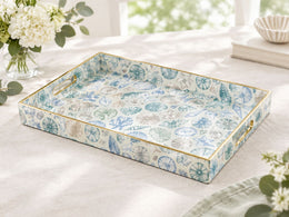 Ocean Decorative Plastic Serving Tray – Muted Coastal Sketch full-print plastic serving tray shown in a product view.
