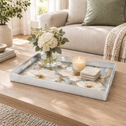Valentine's Day Plastic Serving Tray – Ivory Magnolia Bloom plastic serving tray shown in a rectangular styled scene.