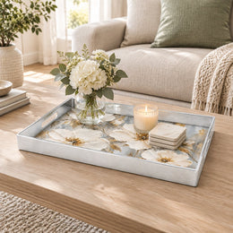 Valentine's Day Plastic Serving Tray – Ivory Magnolia Bloom - MintiHome