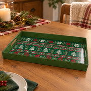 Christmas Decorative Serving Tray – Poinsettia Snowflake plastic serving tray shown in a rectangular product view.