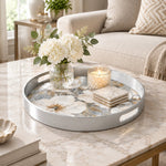 Valentine's Day Plastic Serving Tray – Ivory Magnolia Bloom plastic serving tray shown in a round styled scene.
