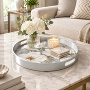 Valentine's Day Plastic Serving Tray – Ivory Magnolia Bloom plastic serving tray shown in a round styled scene.