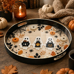 Halloween Ghost Trio Serving Tray – Spider Web Spooky Design - MintiHome