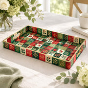 Christmas Decorative Plastic Serving Tray – Checker Snowflake Holly - MintiHome