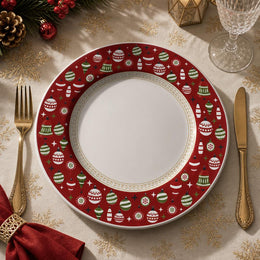 White Minimalist Christmas Charger Plate – Red Green Ornaments - MintiHome