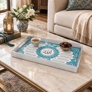 Ramadan & Eid al-Fitr Plastic Serving Tray – Arched Calligraphy Rows plastic serving tray shown in a rectangular styled scene.