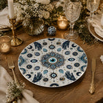 White Evil Eye Hamsa Crescent Ramadan Decorative Charger Plate - MintiHome
