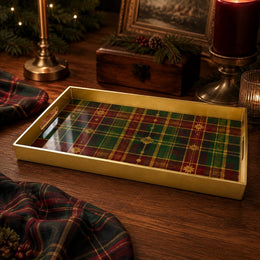 Christmas Gold Trim Plaid Plastic Tray – Snowflake Holiday - MintiHome