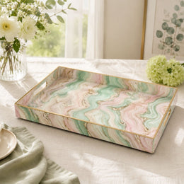 Daily Decorative Plastic Serving Tray – Sage Green Gold Marble - MintiHome