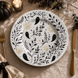 Minimal White Ghost Branch Decorative Plastic Plate – Gold Web - MintiHome