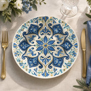 Ramadan Decorative Charger Plate – Royal Blue Damask Cartouche full-print plastic serving tray shown in a product view.