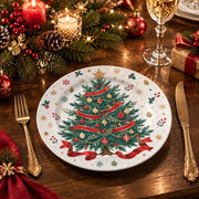 Christmas Decorative Charger Plate – Gold Snowflake Tree full-print plastic serving tray shown in a styled room scene.