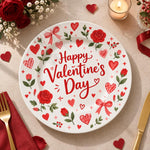Valentine's Day Decorative Charger Plate – Happy Valentine Rose Bow full-print plastic serving tray shown in a product view.