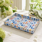 Flower Tile Serving Tray - Blue Gingham Checkerboard - MintiHome