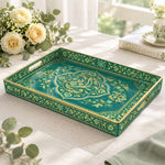 Ramadan Decorative Plastic Serving Tray – Mandala Cartouche Border full-print plastic serving tray shown in a product view.