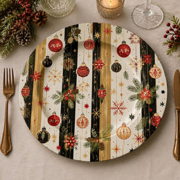 Black and Gold Stripe Ornament Christmas Charger Plate for Parties - MintiHome