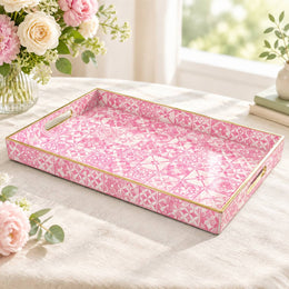 Daily Decorative Plastic Serving Tray – Pink White Diamond Tile - MintiHome