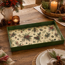 Christmas Pine Branch Berry Serving Tray – Green Rim Holiday Platter - MintiHome