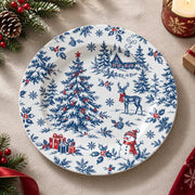 Christmas Decorative Charger Plate – Blue Toile Snowman full-print plastic serving tray shown in a product view.
