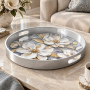 Valentine's Day Plastic Serving Tray – Lavender Magnolia Bloom plastic serving tray shown in a round product view.