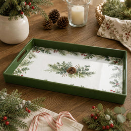 Christmas Pinecone Botanical Serving Tray - Green Frame - MintiHome