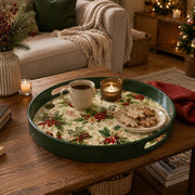 Green Frame Poinsettia Bouquet Christmas Plastic Serving Tray - MintiHome