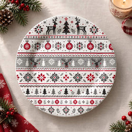 Christmas Decorative Charger Plate – Scandi Fair Isle Band full-print plastic serving tray shown in a product view.