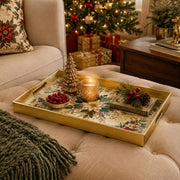Christmas Gold Filigree Plastic Tray – Poinsettia Holly Holiday - MintiHome