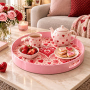 Valentine's Day Plastic Serving Tray – Folk Heart Scroll - MintiHome