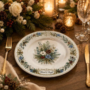 Christmas Plastic Plate – Blessed Calligraphy Blue Floral Border - MintiHome