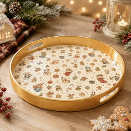 Christmas Teddy Bear Snowman Serving Tray – Gold Rim Holiday Platter - MintiHome