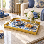 Ramadan & Eid al-Fitr Plastic Serving Tray – Chinoiserie Medallion plastic serving tray shown in a rectangular styled scene.