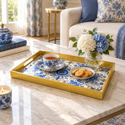 Ramadan & Eid al-Fitr Plastic Serving Tray – Chinoiserie Medallion plastic serving tray shown in a rectangular styled scene.