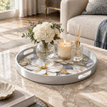 Valentine's Day Plastic Serving Tray – Lavender Magnolia Bloom plastic serving tray shown in a round styled scene.